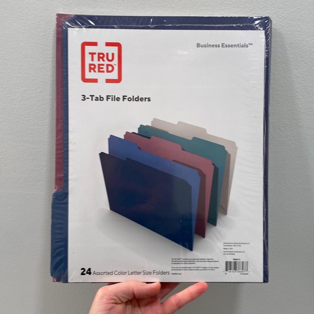 NWT TRURED 3 Tab File Folders 24 Assorted Colors